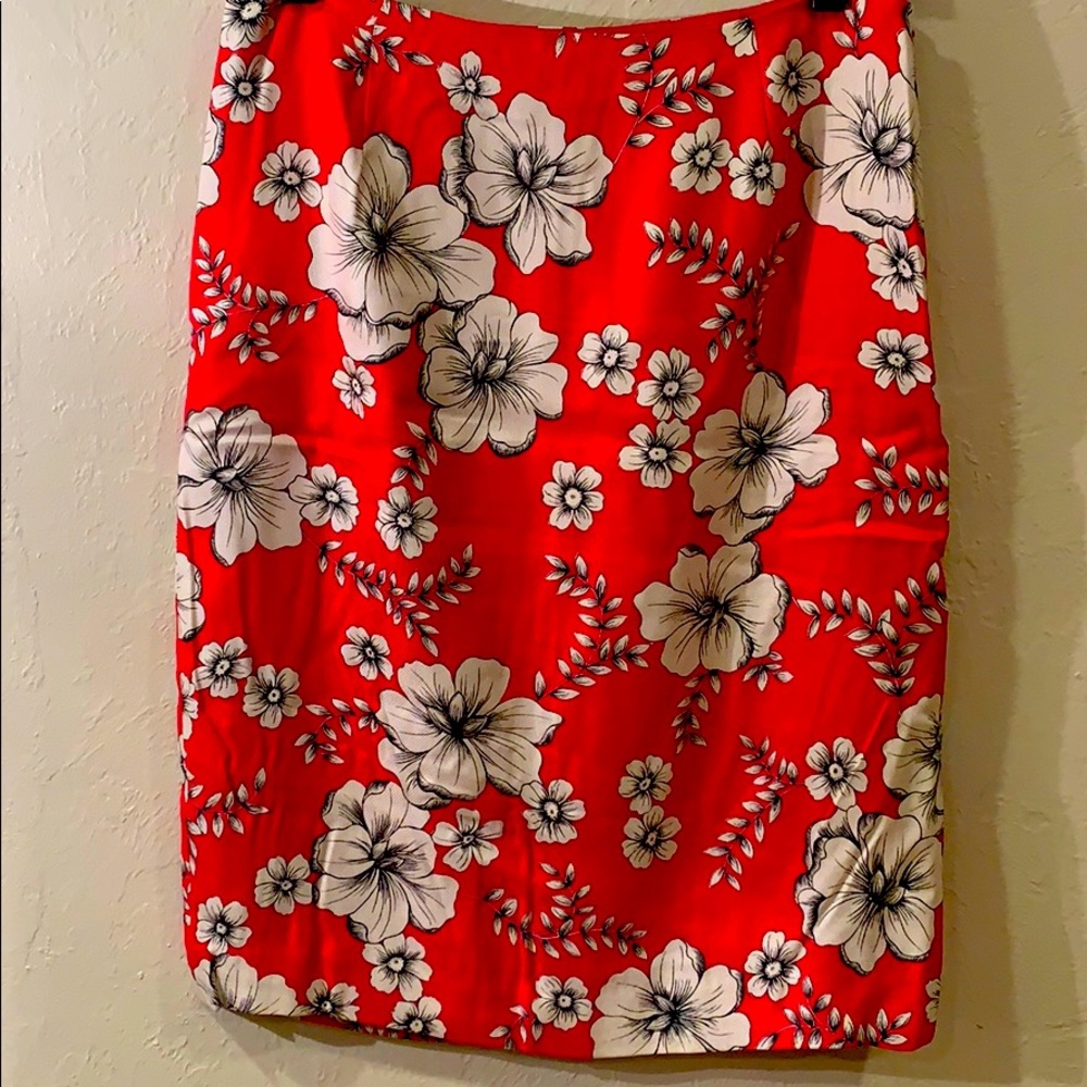 Loft-  pink silk skirt with flowers. Size 8.